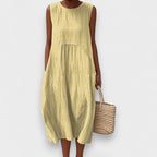 Nina - Elegante Abito In Cotone Senza Maniche Con Tasche