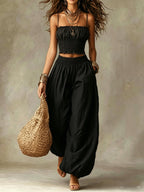 ELISA | SMOCKED CROP TOP WIDE-LEG TWO-PIECE SET