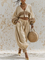 ISLA | STRIPED LINEN-BLEND TWO-PIECE SET