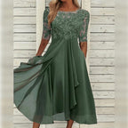 Yara - Elegante Midi Abito in Pizzo e Chiffon