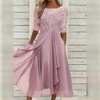 Yara - Elegante Midi Abito in Pizzo e Chiffon