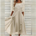Yara - Elegante Midi Abito in Pizzo e Chiffon