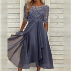 Yara - Elegante Midi Abito in Pizzo e Chiffon