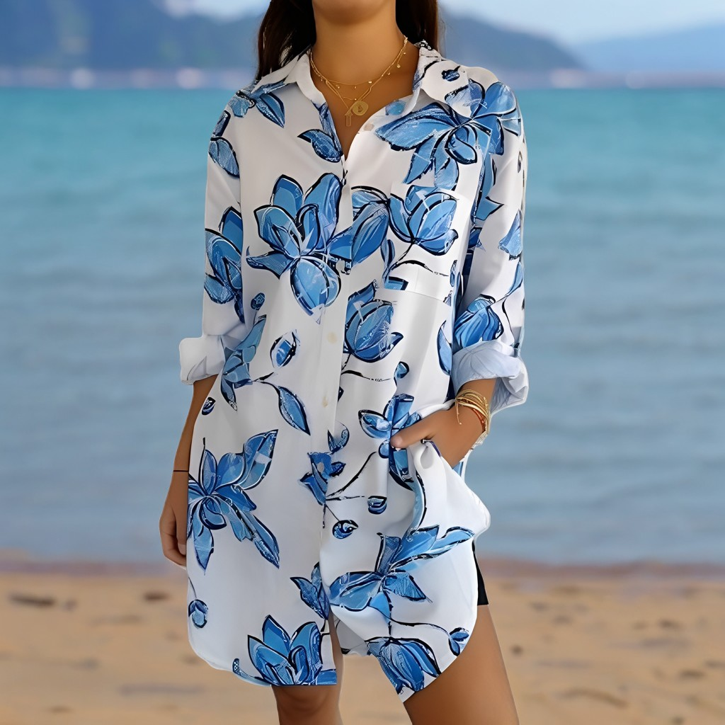 Hollie - Classico abito camicia con stampa per donne