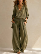 OLIVIA | V-NECK WIDE-LEG TWO-PIECE SET