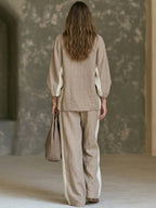FELIA | KHAKI COLOR-BLOCK WIDE-LEG TWO-PIECE SET