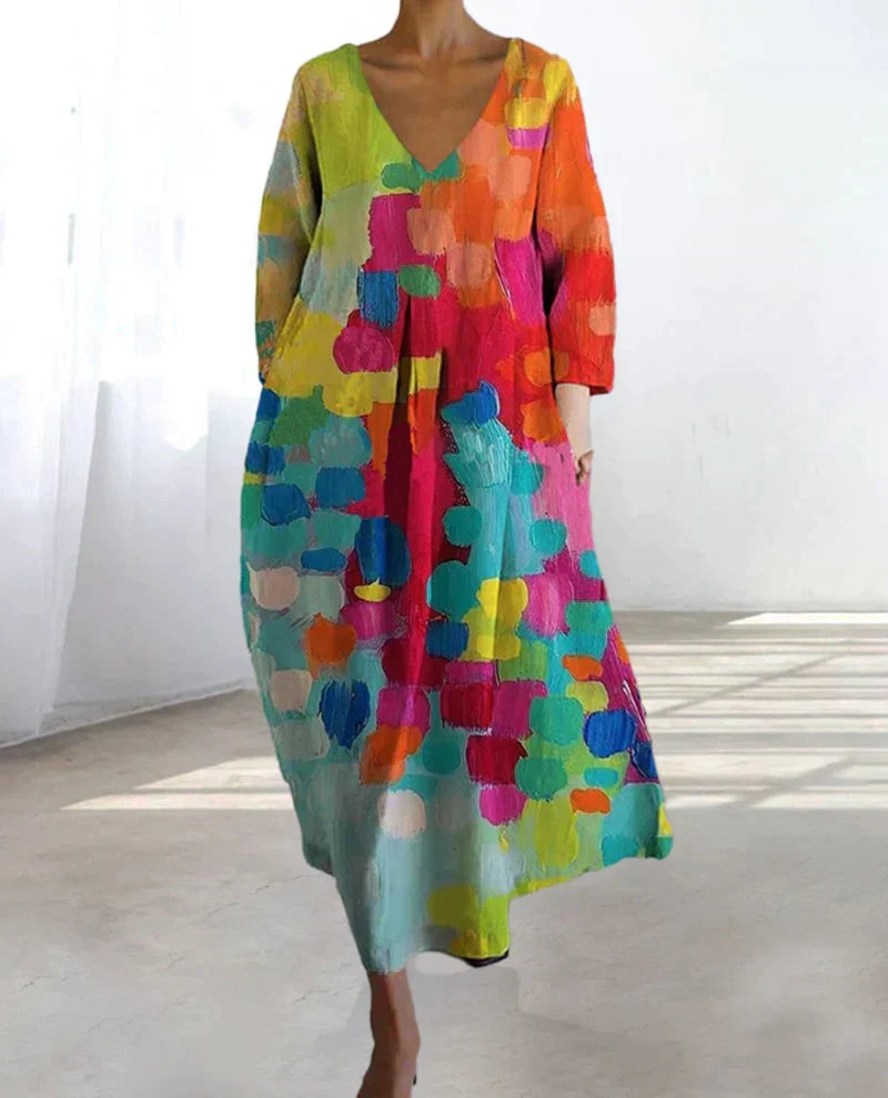 Tatiana - Abito colorato con scollo a V e stampa
