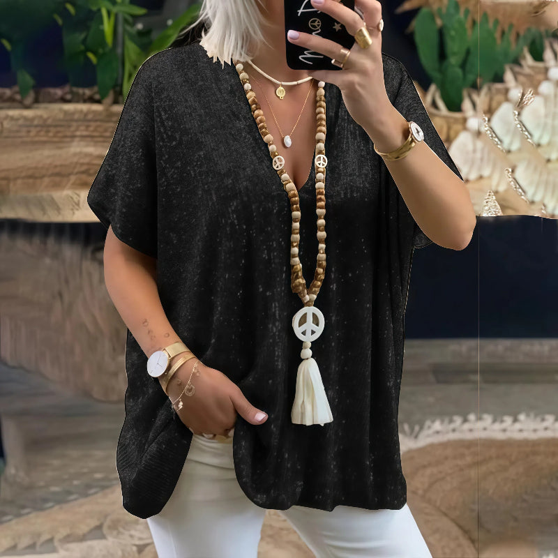 Paola - Maglietta con paillettes e scollo a V