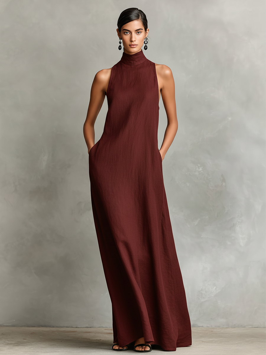 Adalinda | Abito Lungo Elegante a Collo Alto