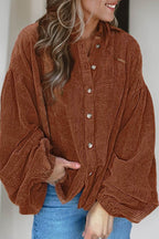 Mai - Blusa in velluto a coste con maniche a sbuffo moda donna