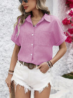 Zandra™ | Comfortable Short Sleeve Button Blouse
