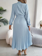 Serena™ – Abito Midi Plissettato con Maniche Lunghe e Cinturaa