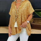 Paola - Maglietta con paillettes e scollo a V
