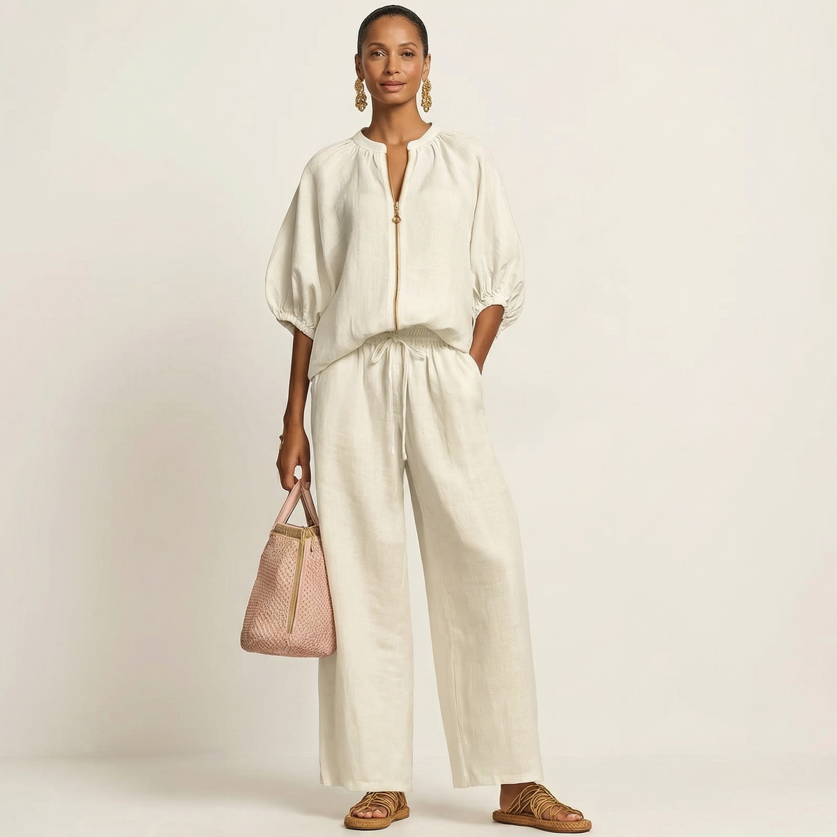 Alice | Set con Zip Frontale e Maniche a Sbuffo