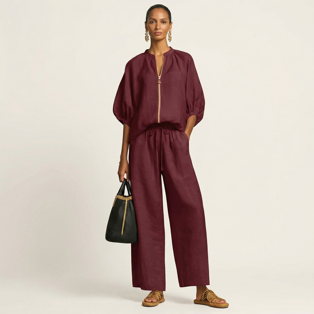 Alice | Set con Zip Frontale e Maniche a Sbuffo