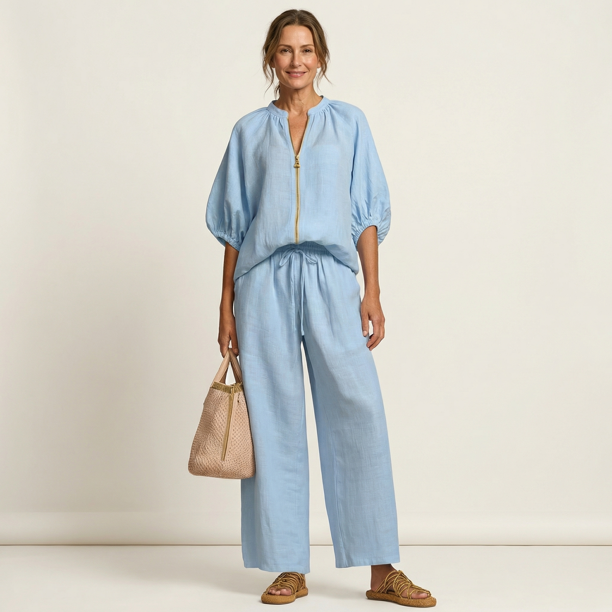 Alice | Set con Zip Frontale e Maniche a Sbuffo