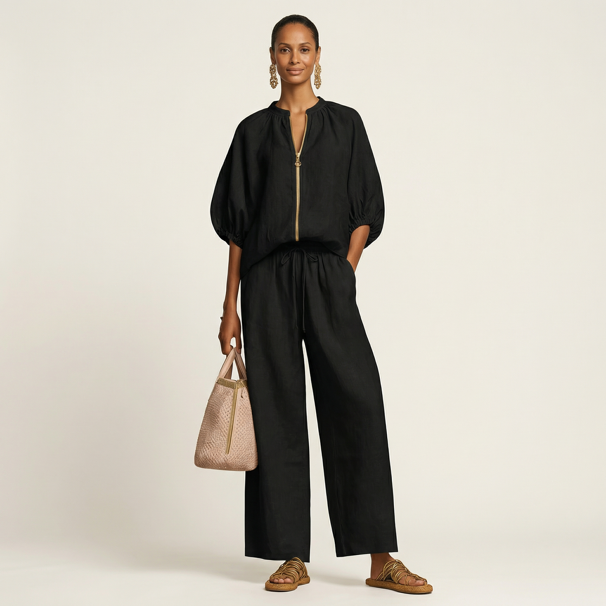 Alice | Set con Zip Frontale e Maniche a Sbuffo