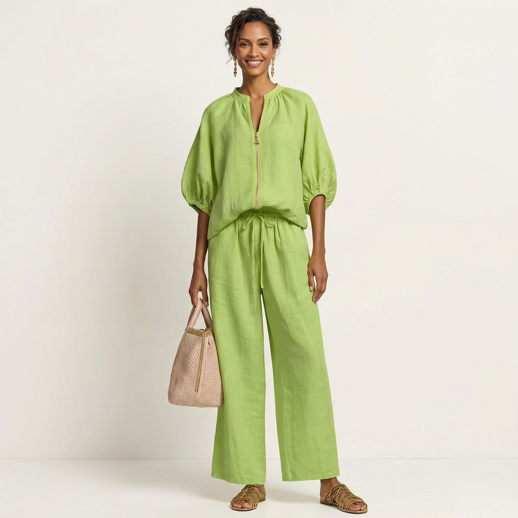 Alice | Set con Zip Frontale e Maniche a Sbuffo