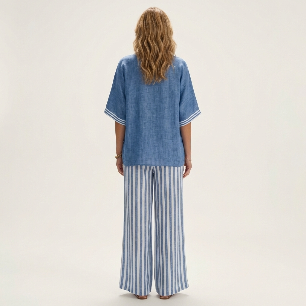 Ginevra | Set Top Scollo a V Stile College e Pantaloni a Righe