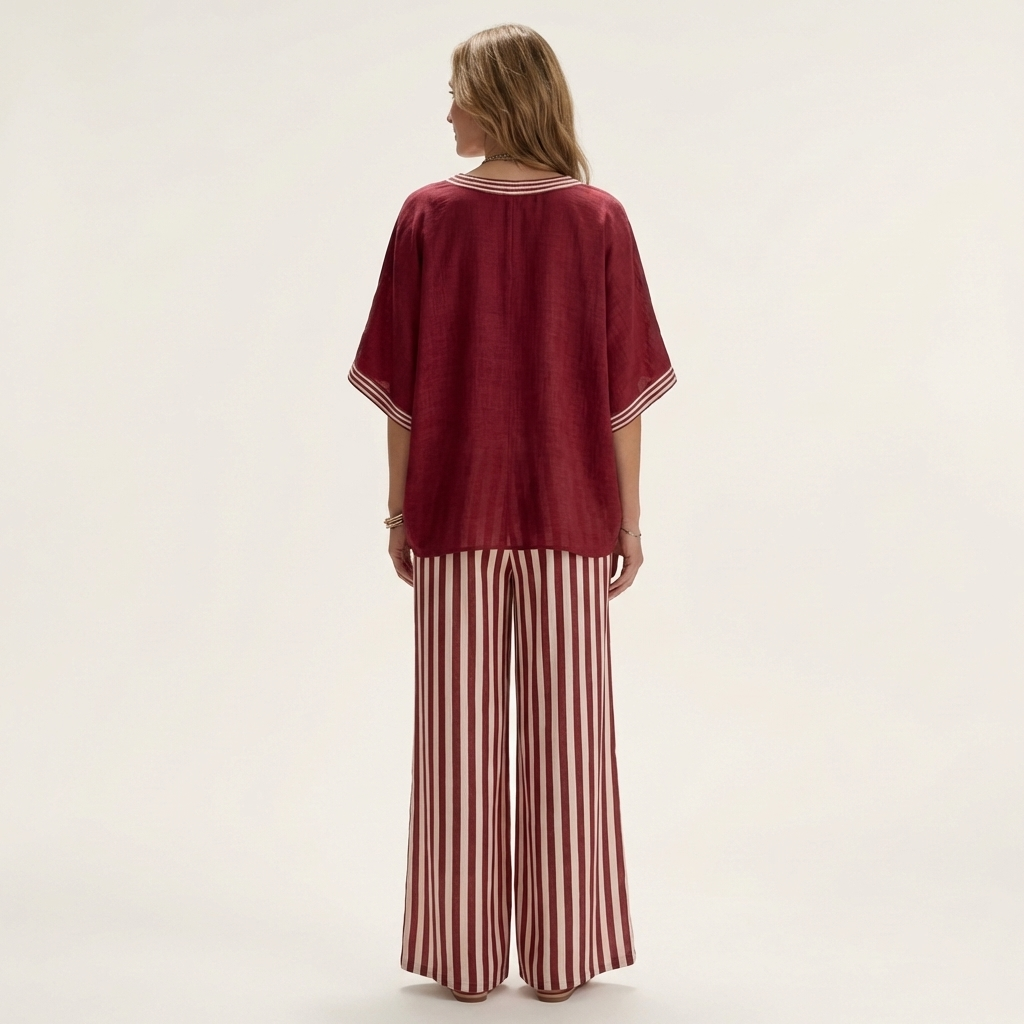 Ginevra | Set Top Scollo a V Stile College e Pantaloni a Righe