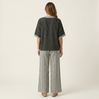 Ginevra | Set Top Scollo a V Stile College e Pantaloni a Righe
