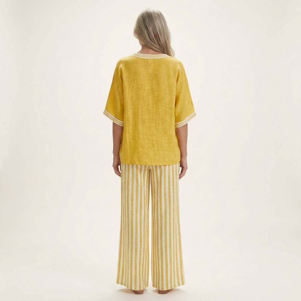 Ginevra | Set Top Scollo a V Stile College e Pantaloni a Righe