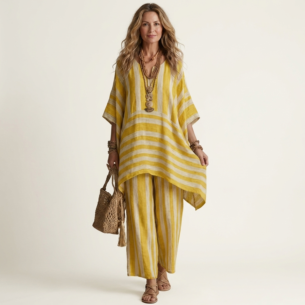 Emma | Set Due Pezzi in Cotone-Lino a Righe