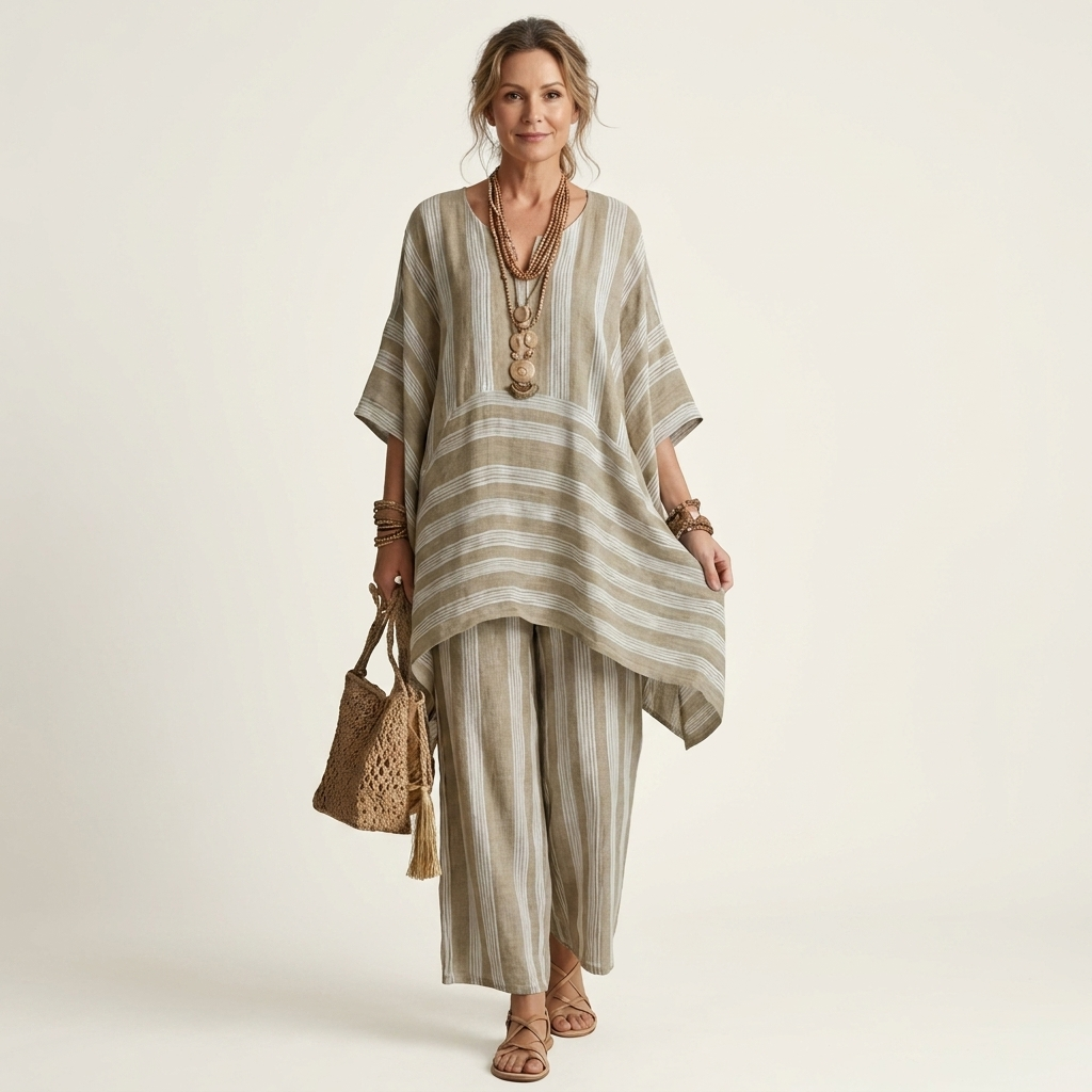 Emma | Set Due Pezzi in Cotone-Lino a Righe