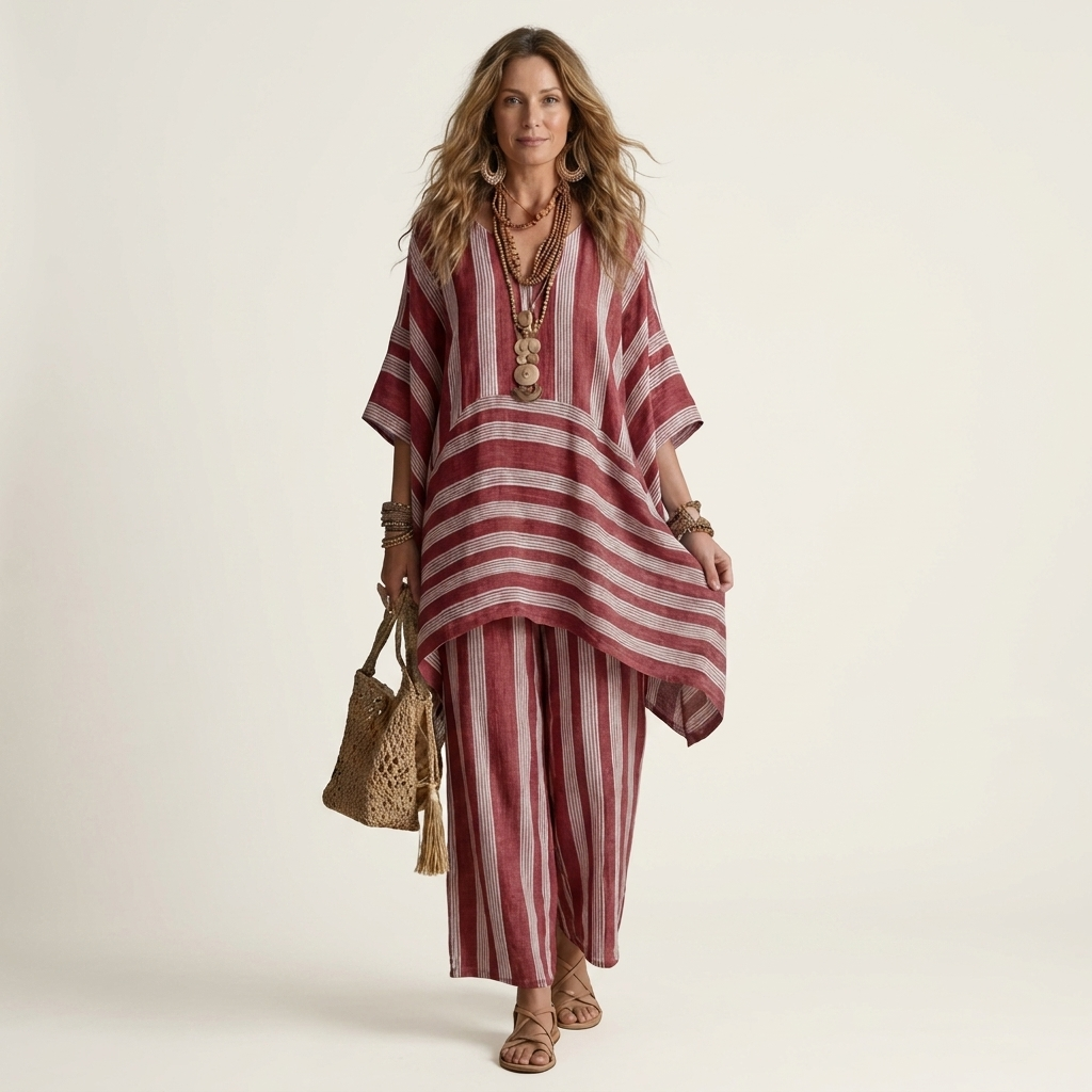 Emma | Set Due Pezzi in Cotone-Lino a Righe