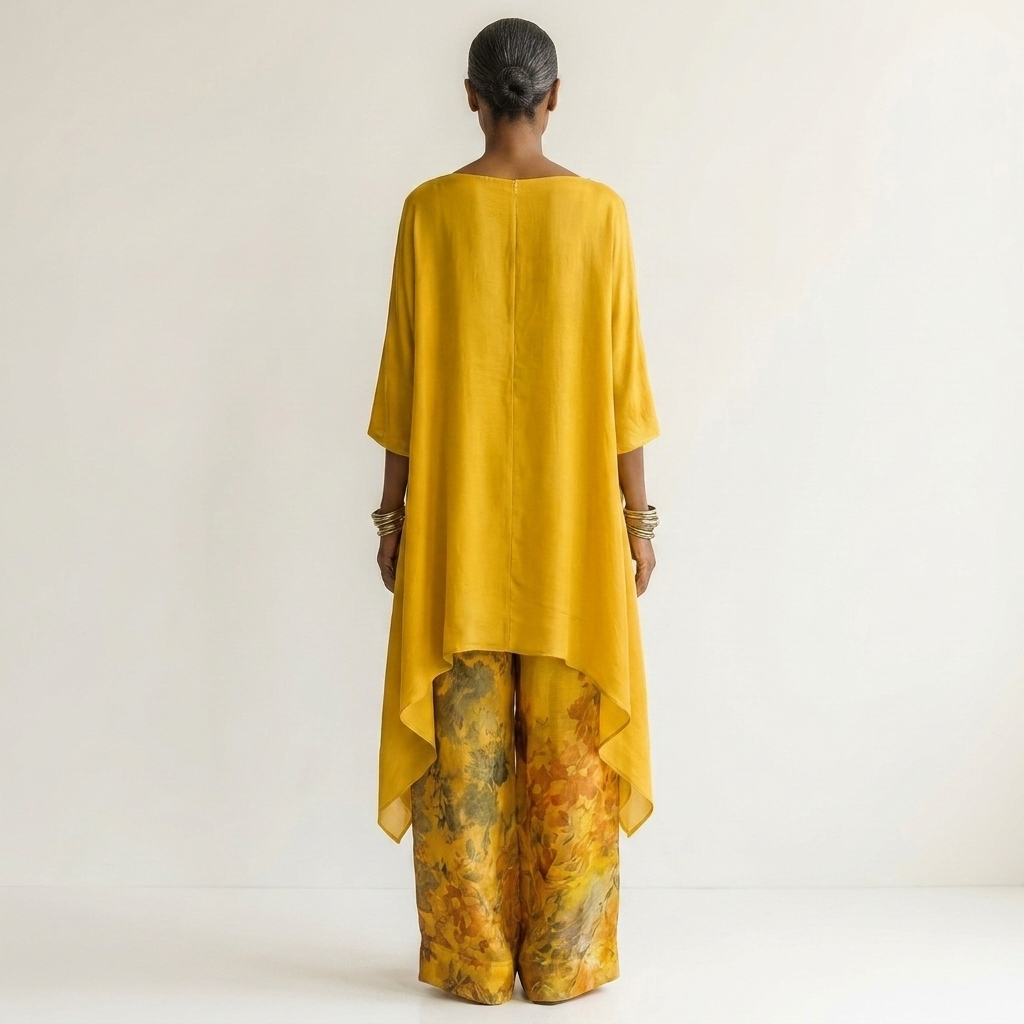Federica | Set Due Pezzi in Cotone-Seta con Tunica Asimmetrica