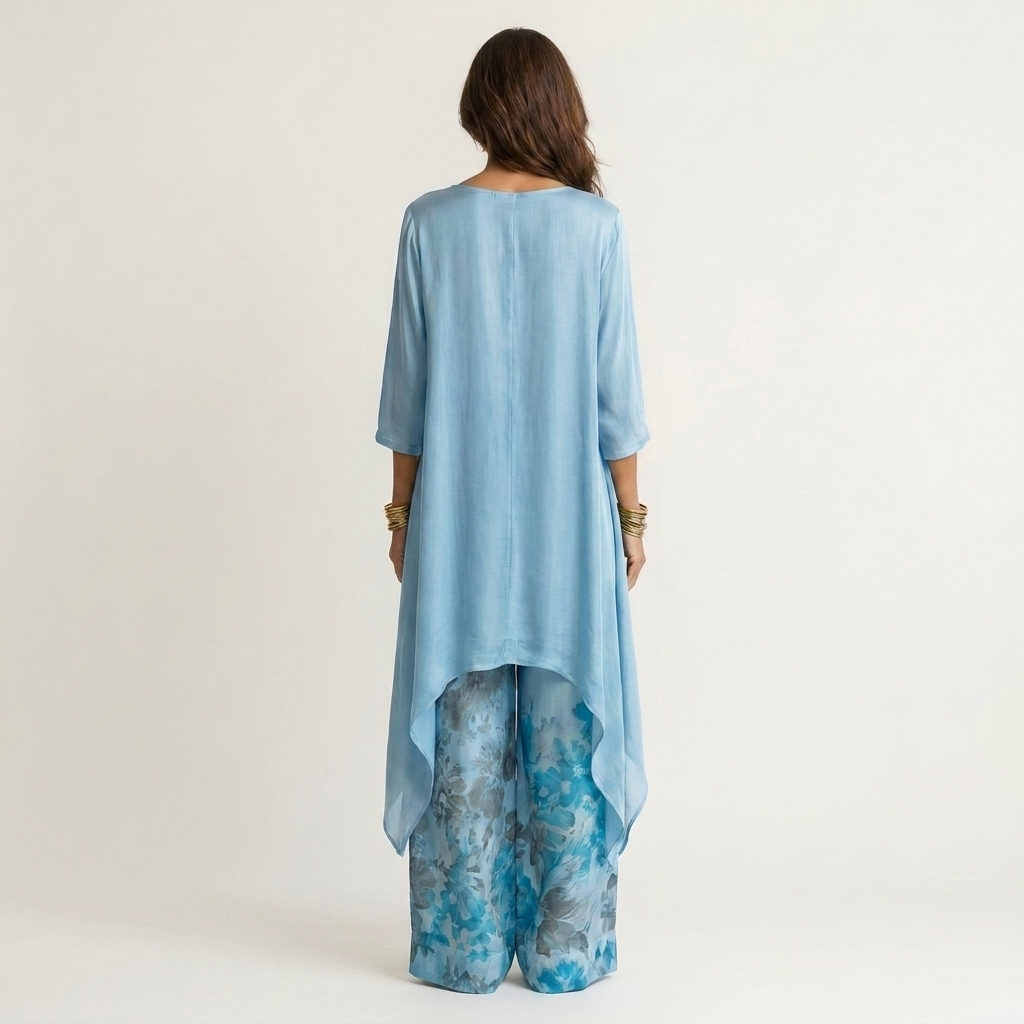 Federica | Set Due Pezzi in Cotone-Seta con Tunica Asimmetrica