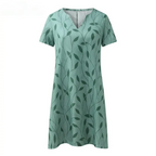 Melody - Mini Abito Donna Motivo Foglie Manica Corta