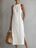LUCIANA | EMBROIDERED MANDARIN COLLAR MIDI DRESS
