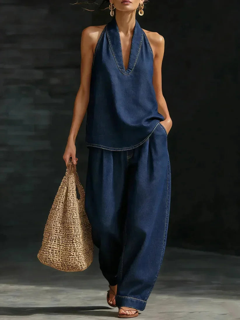Pancrazia | Completo Denim con Scollo a V