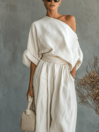 LUCIANA | OFF-SHOULDER LINEN BLEND SET