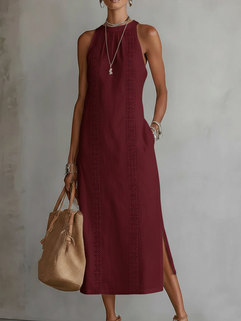 LUCIANA | EMBROIDERED MANDARIN COLLAR MIDI DRESS