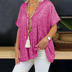 Paola - Maglietta con paillettes e scollo a V