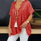 Paola - Maglietta con paillettes e scollo a V