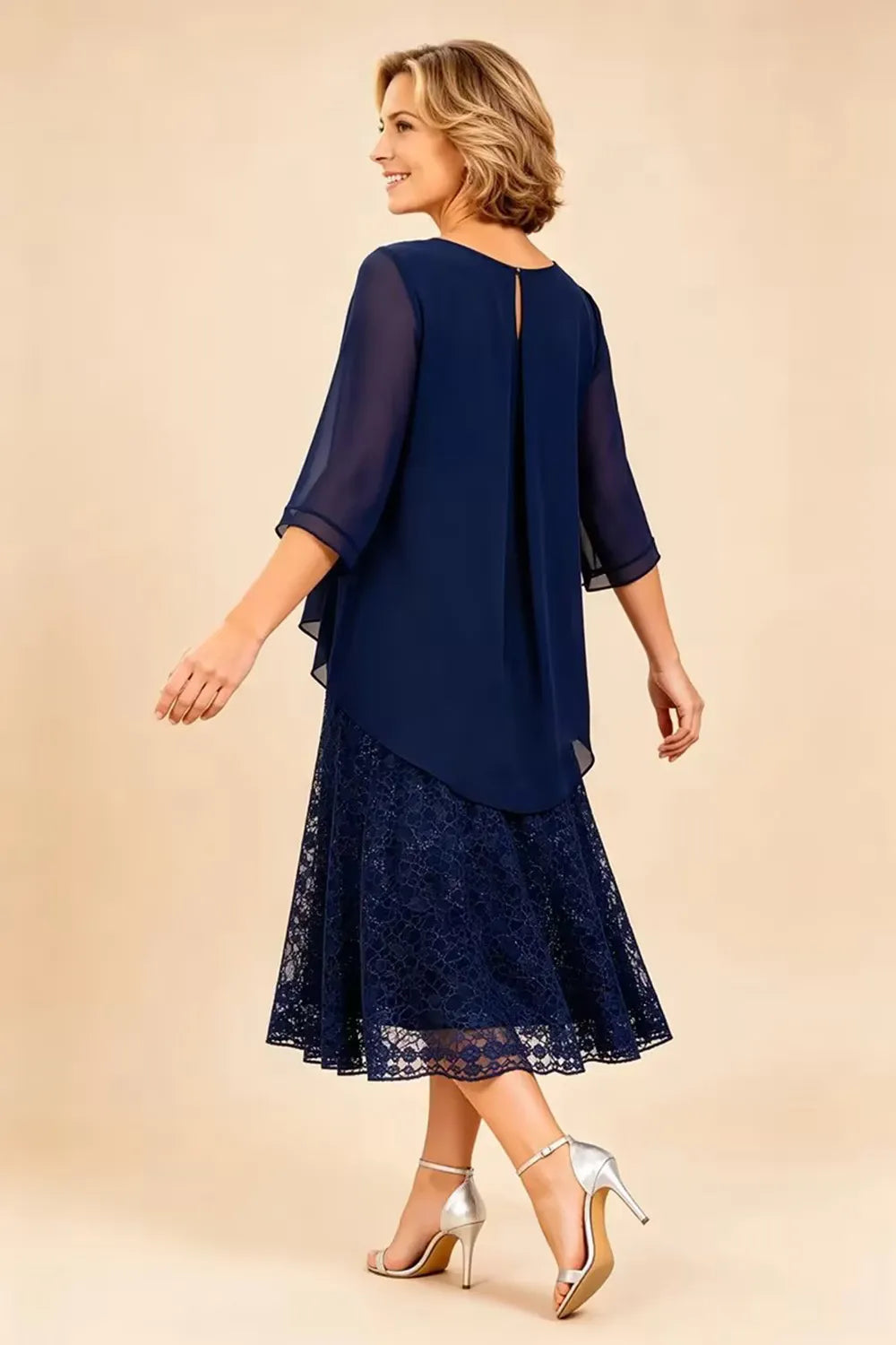 Gilberta | Abito in Chiffon con Sovrapposizione in Pizzo