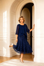 Gilberta | Abito in Chiffon con Sovrapposizione in Pizzo