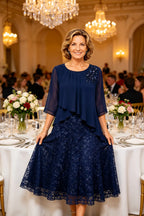 Gilberta | Abito in Chiffon con Sovrapposizione in Pizzo