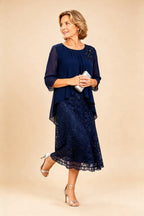 Gilberta | Abito in Chiffon con Sovrapposizione in Pizzo