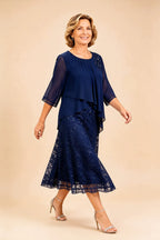 Gilberta | Abito in Chiffon con Sovrapposizione in Pizzo