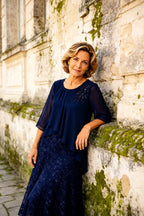 Gilberta | Abito in Chiffon con Sovrapposizione in Pizzo
