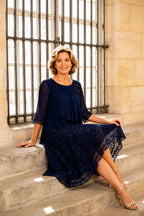 Gilberta | Abito in Chiffon con Sovrapposizione in Pizzo