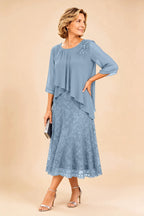 Gilberta | Abito in Chiffon con Sovrapposizione in Pizzo