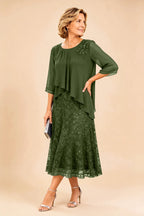 Gilberta | Abito in Chiffon con Sovrapposizione in Pizzo