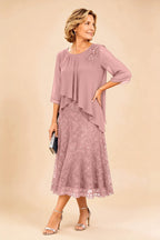 Gilberta | Abito in Chiffon con Sovrapposizione in Pizzo