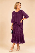Gilberta | Abito in Chiffon con Sovrapposizione in Pizzo
