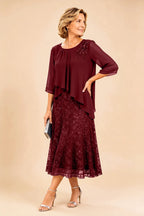 Gilberta | Abito in Chiffon con Sovrapposizione in Pizzo